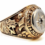 side view - iwo jima w/ flag gold ring